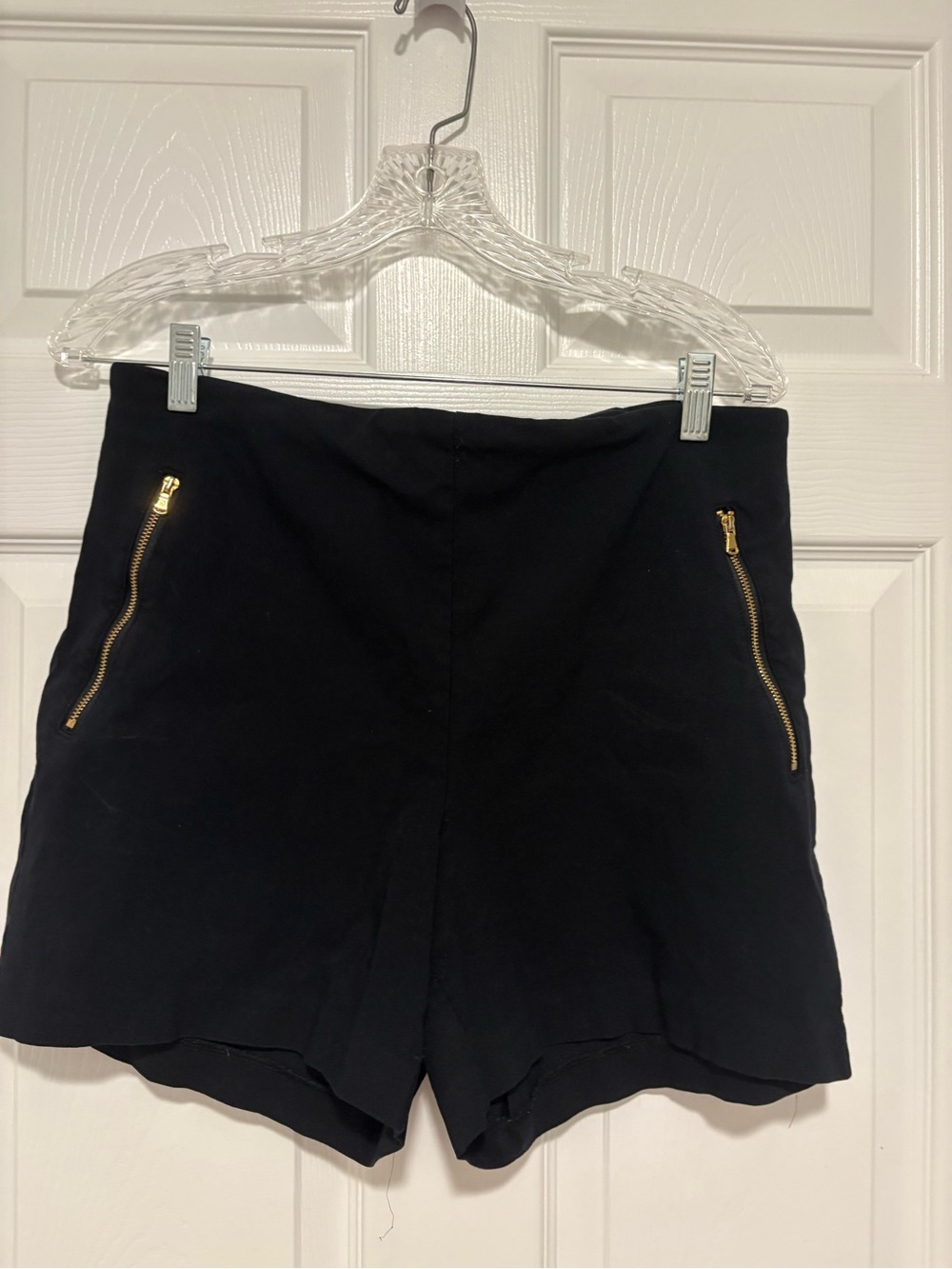 INC International Concepts Black High-Waist Shorts with Gold Zip Accents
